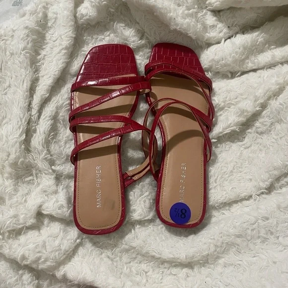 Marc Fisher Croc-Embossed Red Sandals - Picture 2 of 10